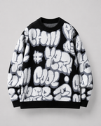 Men's Oversized Graphic Knit Sweater - Graffiti Drop Shoulder Fit