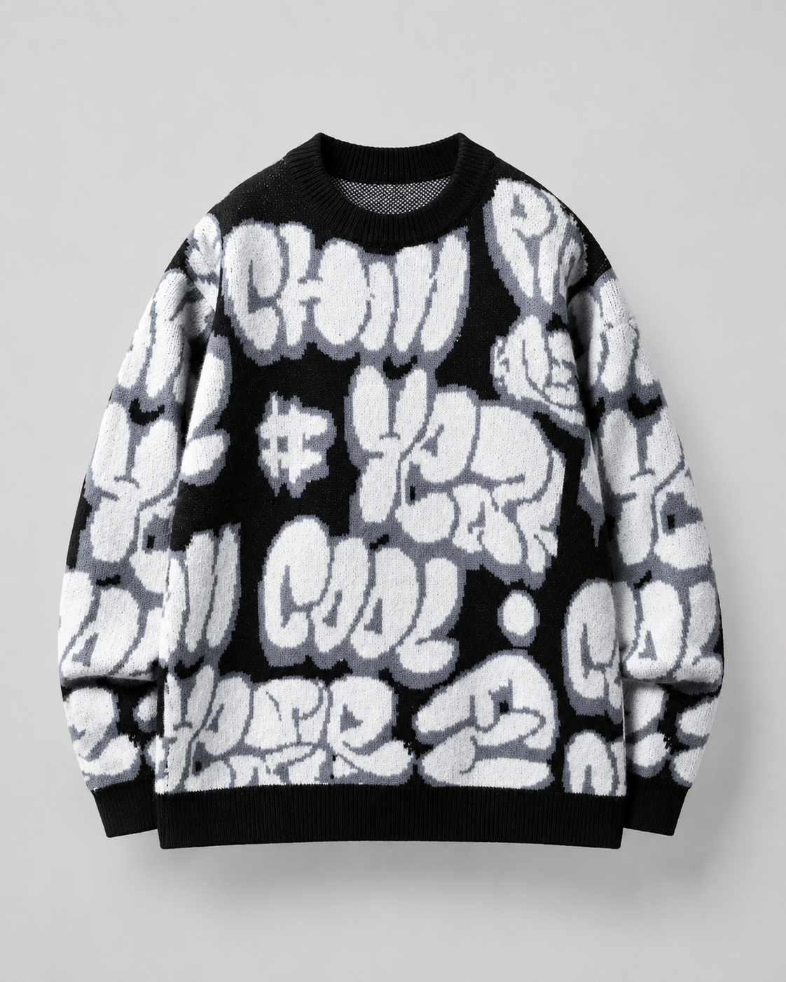 Men's Oversized Graphic Knit Sweater - Graffiti Drop Shoulder Fit