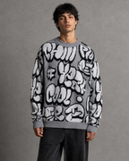 Men's Oversized Graphic Knit Sweater - Graffiti Drop Shoulder Fit