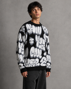 Men's Oversized Graphic Knit Sweater - Graffiti Drop Shoulder Fit