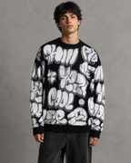 Men's Oversized Graphic Knit Sweater - Graffiti Drop Shoulder Fit