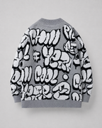 Men's Oversized Graphic Knit Sweater - Graffiti Drop Shoulder Fit
