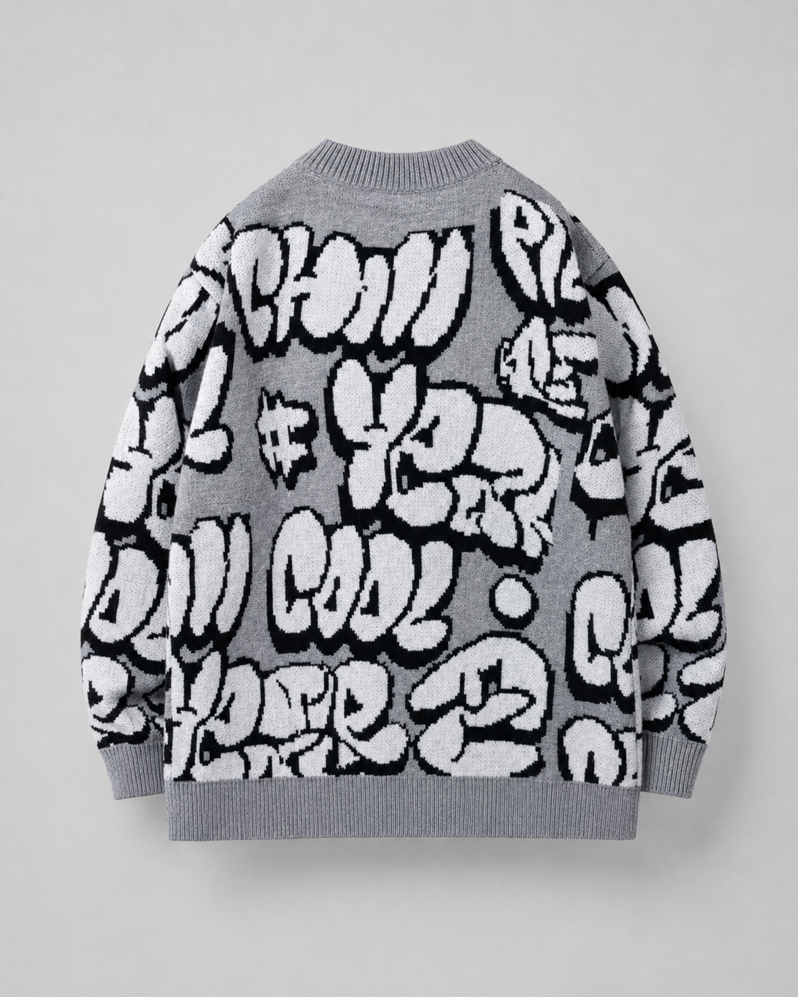 Men's Oversized Graphic Knit Sweater - Graffiti Drop Shoulder Fit