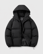 Men's Hooded Winter Puffer Jacket with Drawstring Hem