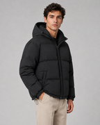 Men's Hooded Winter Puffer Jacket with Drawstring Hem