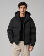 Men's Hooded Winter Puffer Jacket with Drawstring Hem