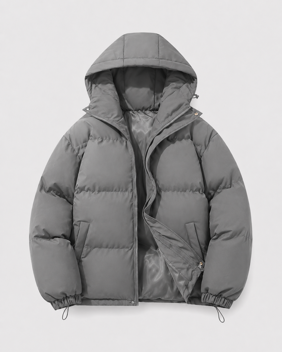 Men's Hooded Winter Puffer Jacket with Drawstring Hem