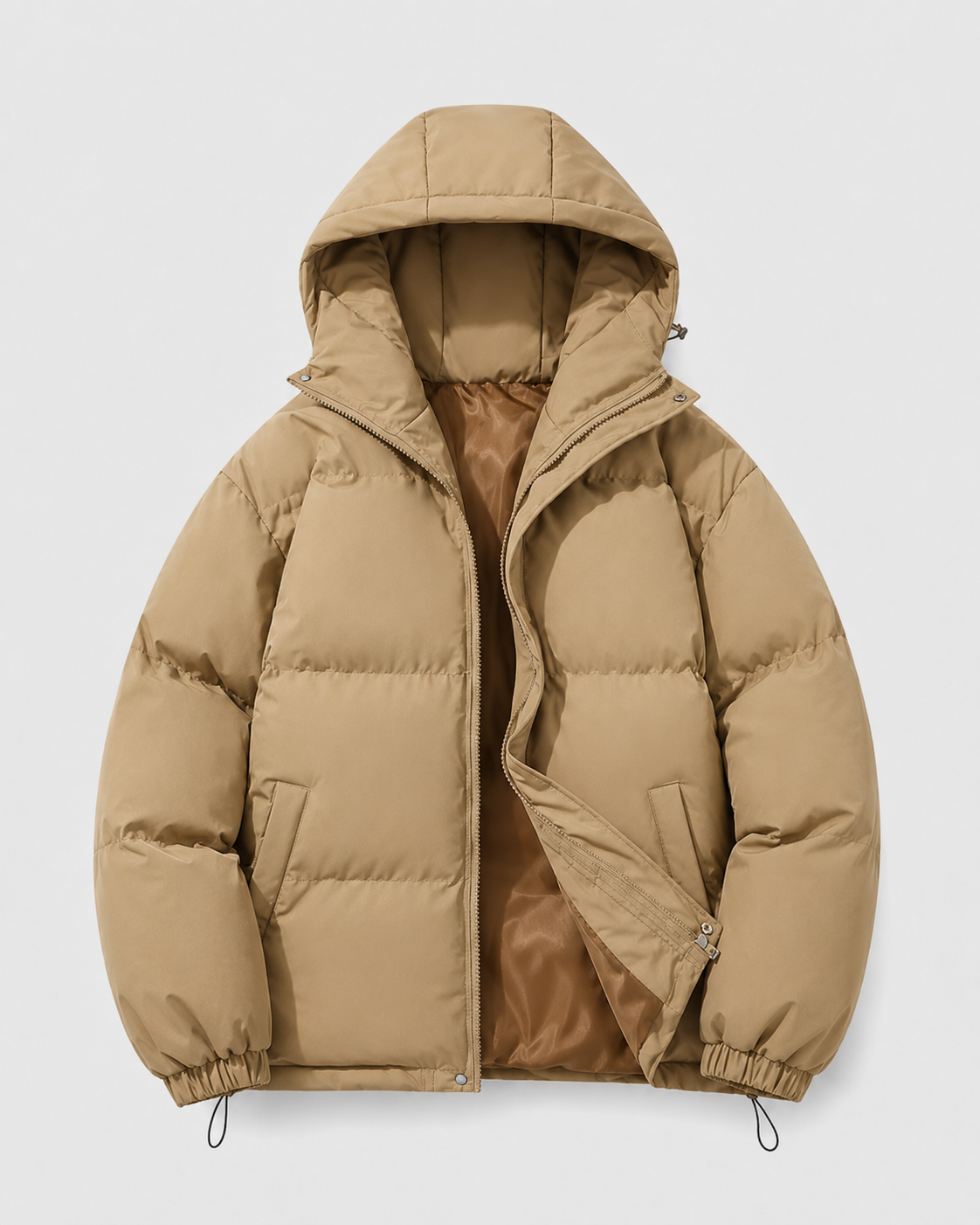 Men's Hooded Winter Puffer Jacket with Drawstring Hem