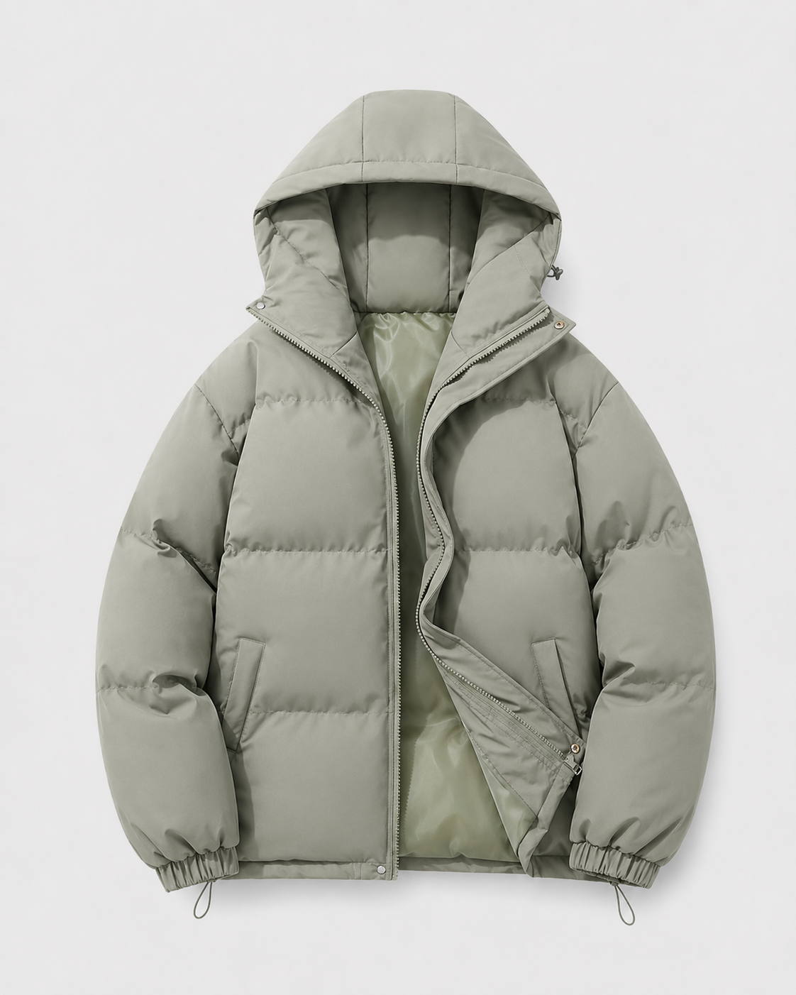 Men's Hooded Winter Puffer Jacket with Drawstring Hem