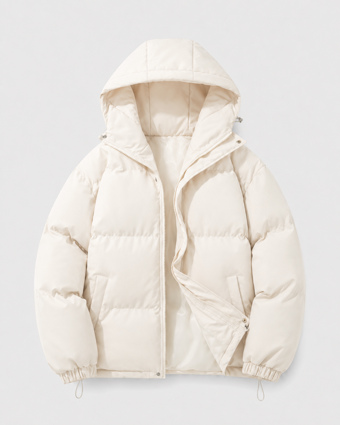 Men's Hooded Winter Puffer Jacket with Drawstring Hem
