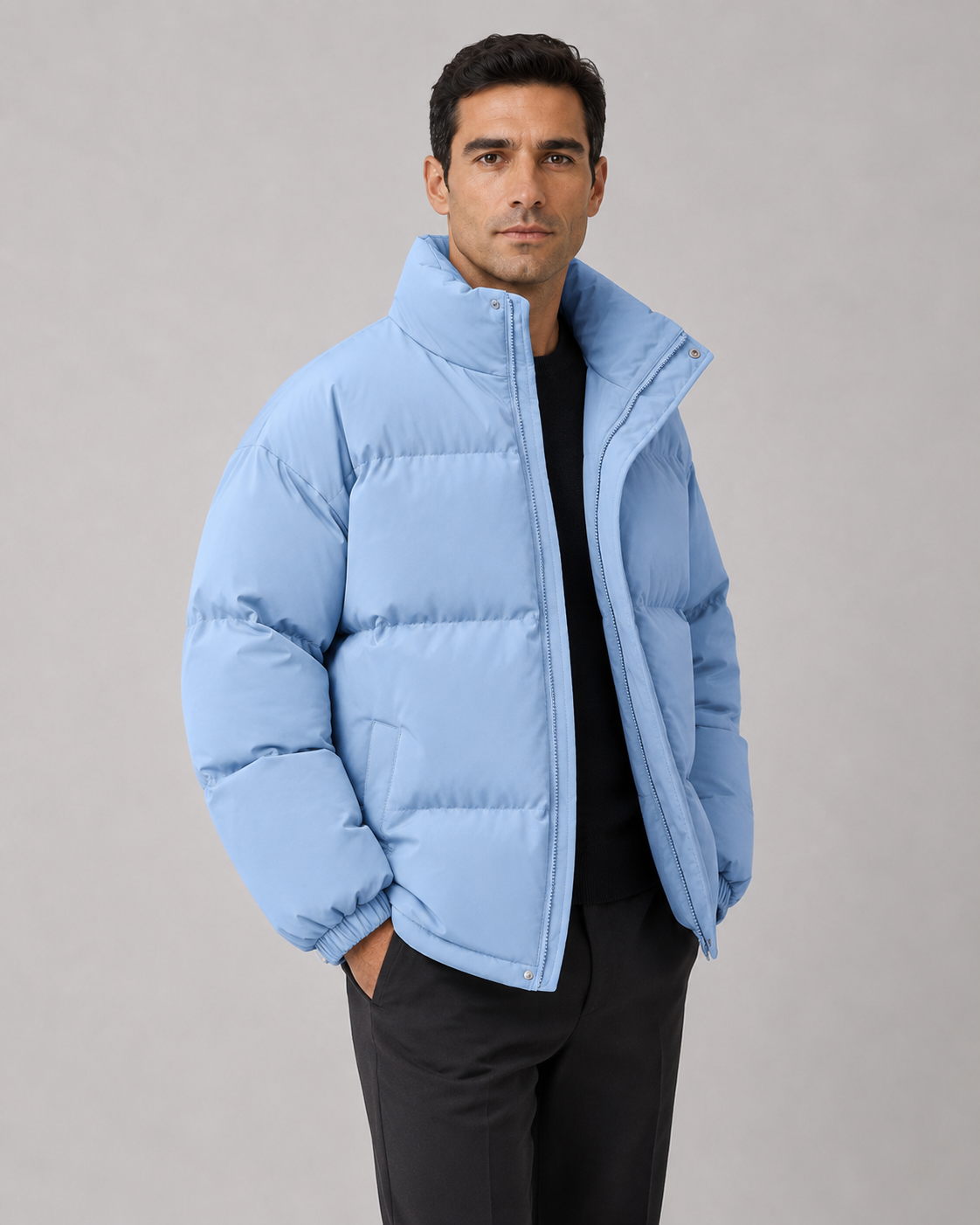 Men's Oversized Winter Puffer Jacket with Stand Collar