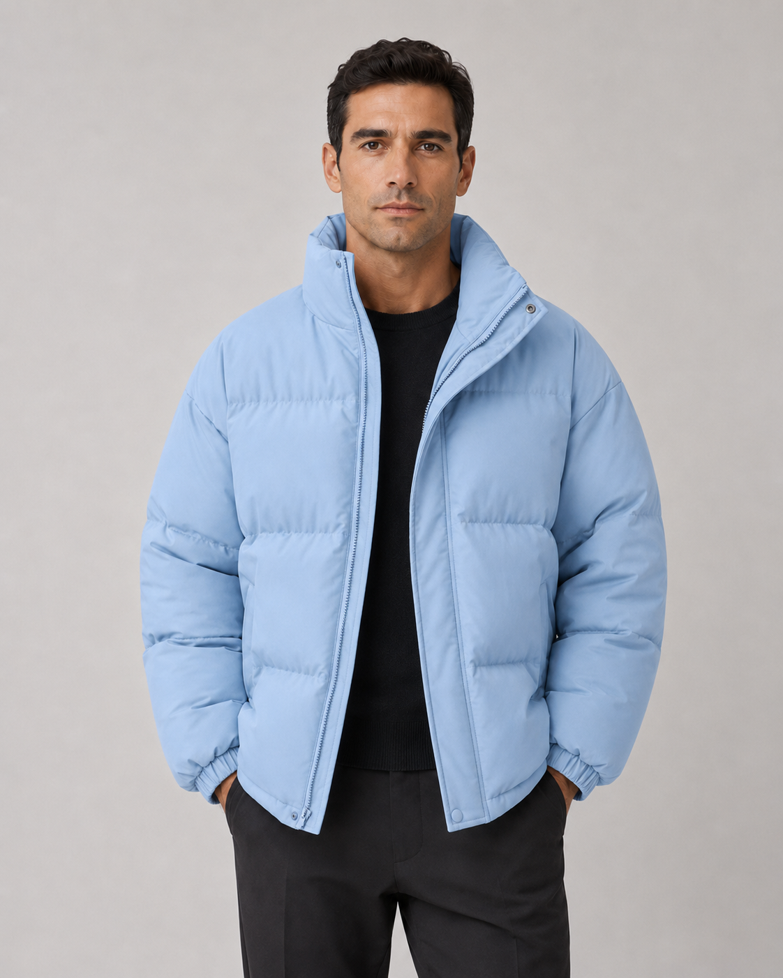 Men's Oversized Winter Puffer Jacket with Stand Collar