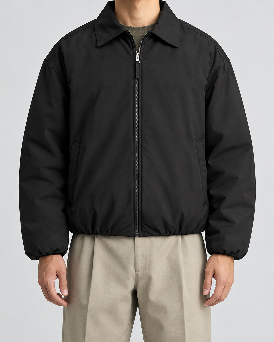 Men's Padded Blouson Jacket - Turn-Down Collar Relaxed Fit