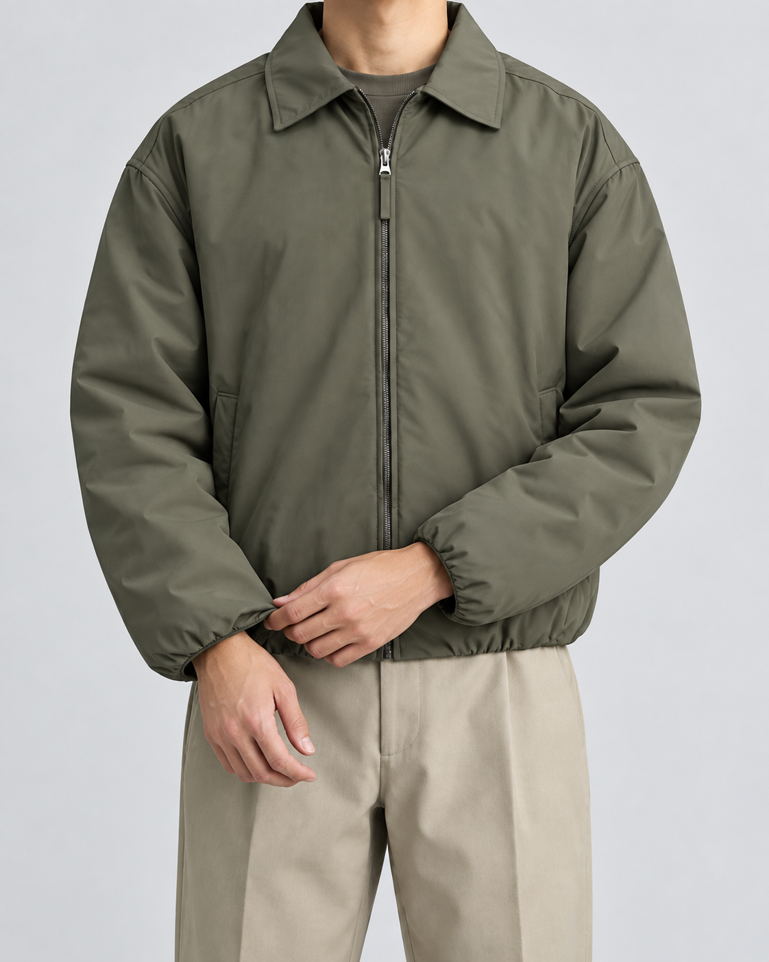 Men's Padded Blouson Jacket - Turn-Down Collar Relaxed Fit