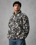 Men's Patterned Quarter-Zip Pullover - Relaxed Streetwear Fit