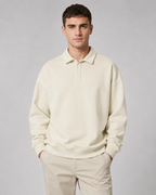 Men's Polo Sweatshirt Oversized Long Sleeve Ribbed Cuff