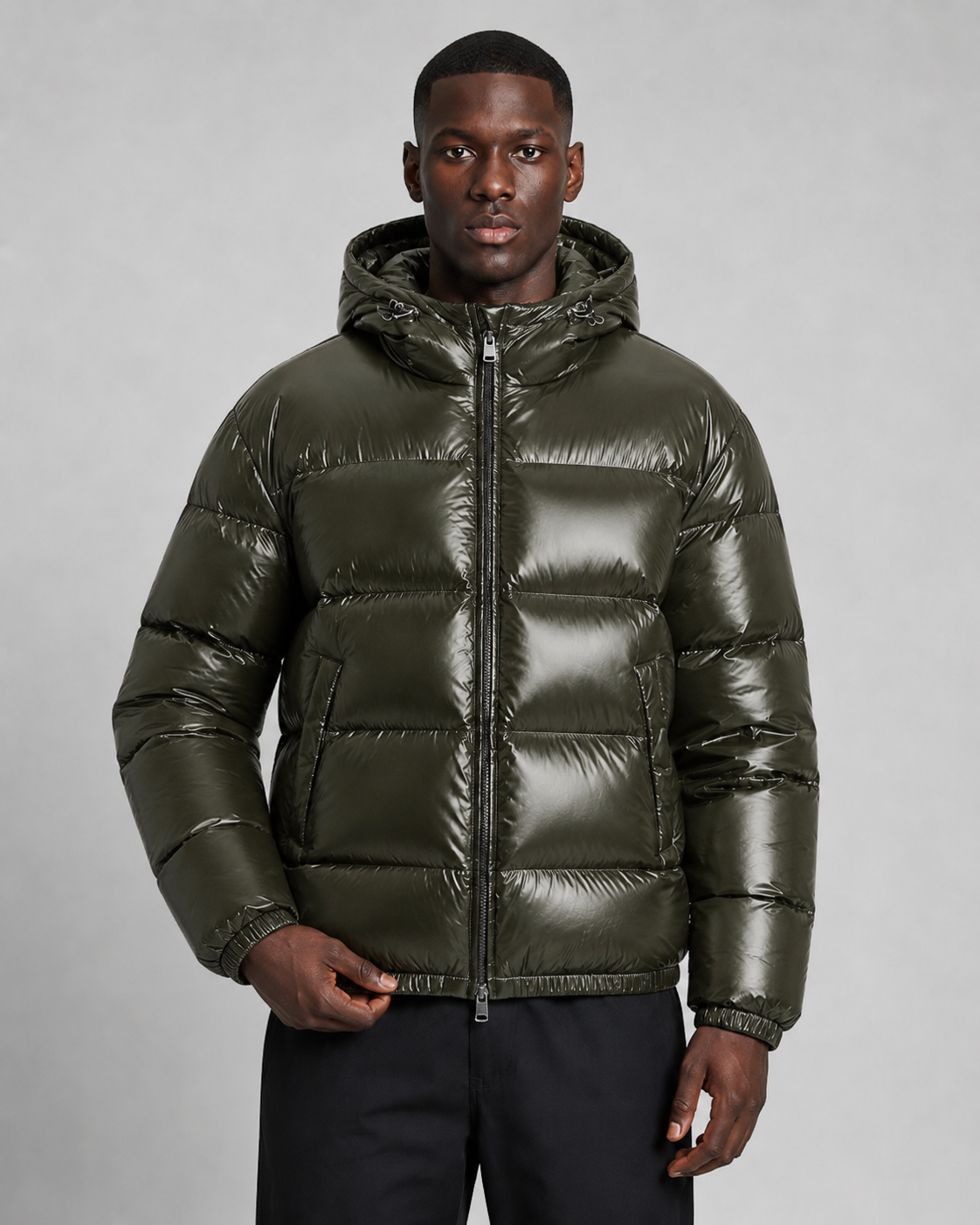 Men's Hooded Puffer Jacket Glossy Quilted Finish