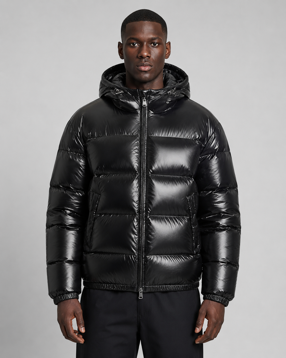 Men's Hooded Puffer Jacket Glossy Quilted Finish