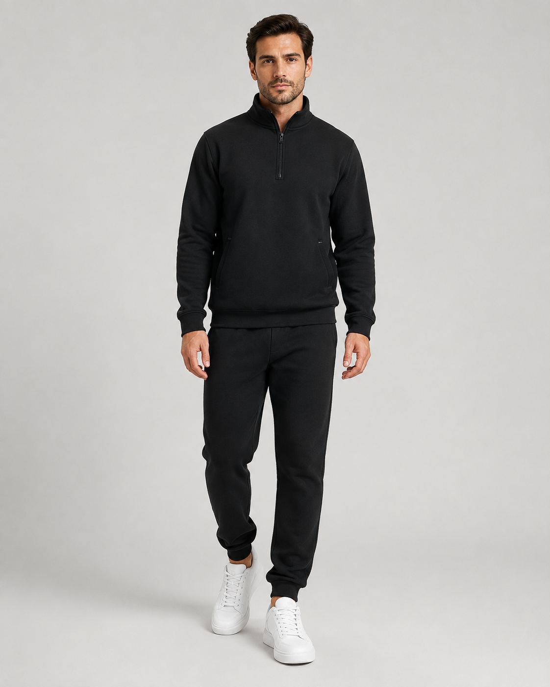 Men's Quarter Zip Tracksuit Set - Regular Fit Tapered Joggers