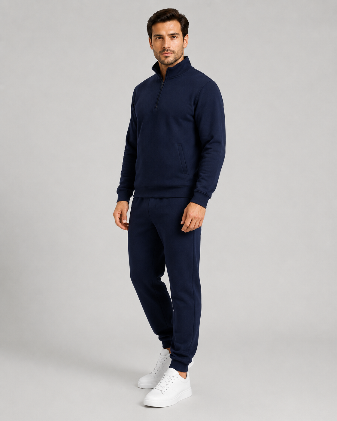 Men's Quarter Zip Tracksuit Set - Regular Fit Tapered Joggers
