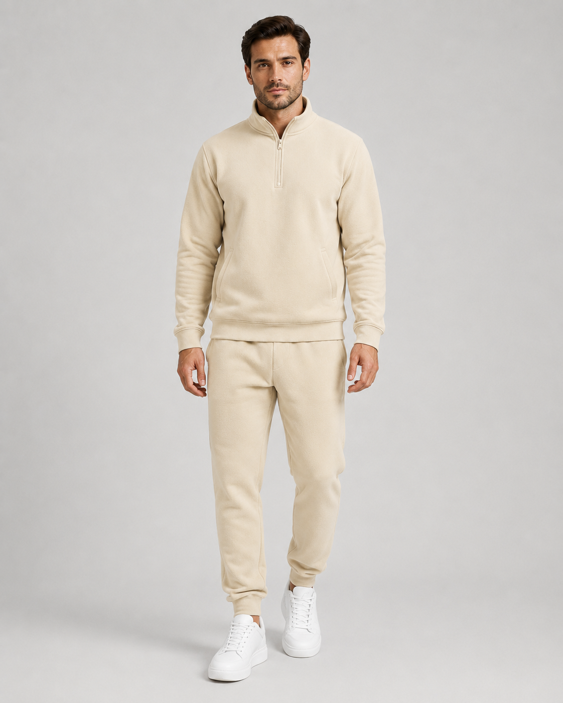 Men's Quarter Zip Tracksuit Set - Regular Fit Tapered Joggers