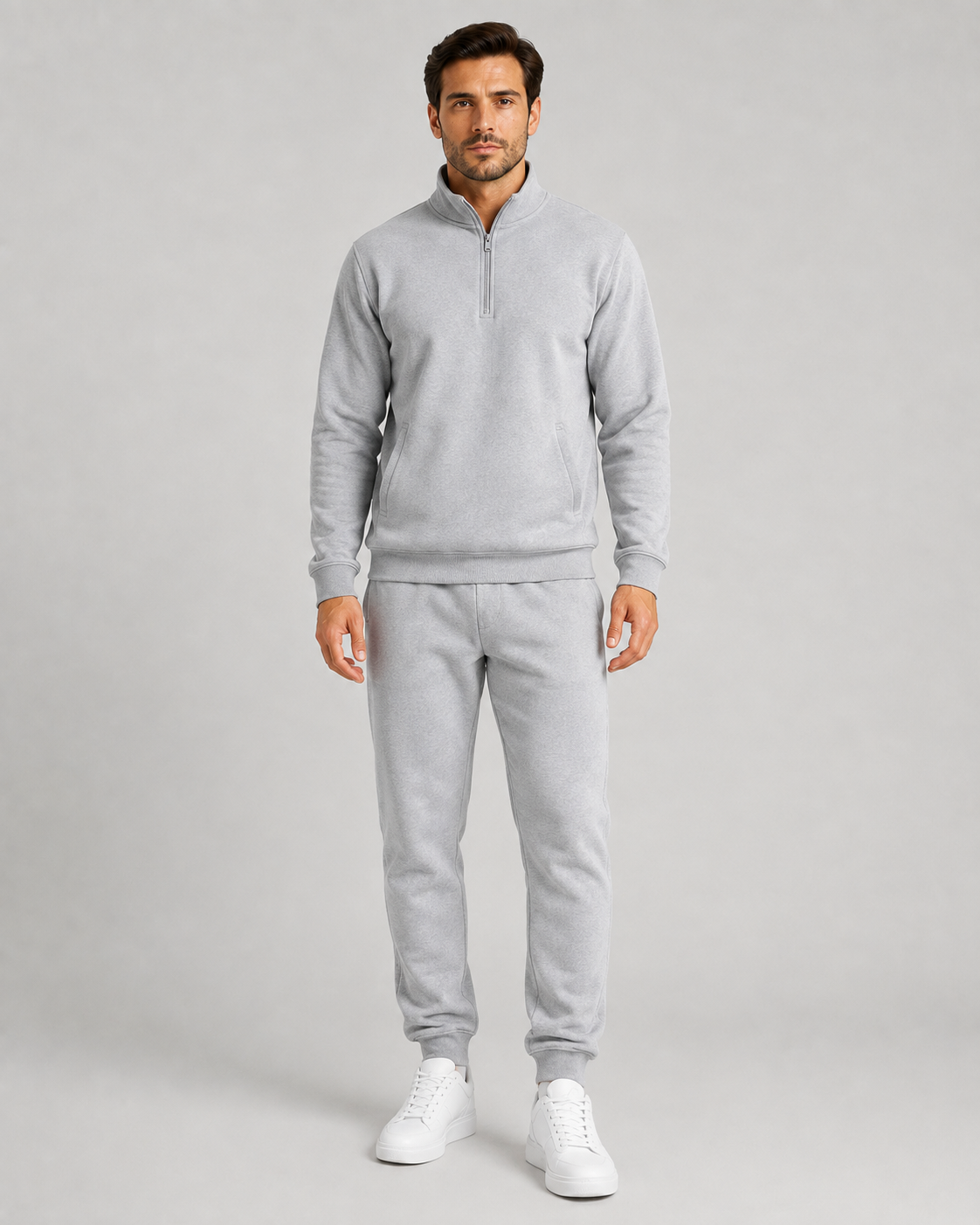 Men's Quarter Zip Tracksuit Set - Regular Fit Tapered Joggers