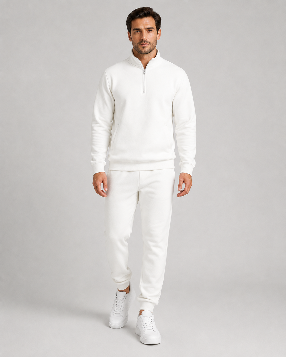 Men's Quarter Zip Tracksuit Set - Regular Fit Tapered Joggers