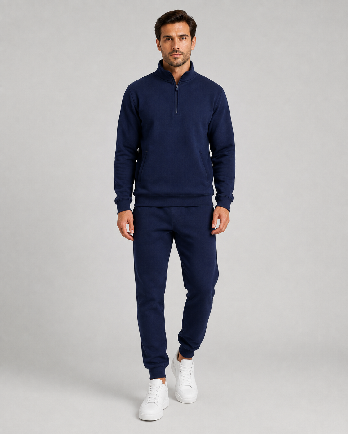Men's Quarter Zip Tracksuit Set - Regular Fit Tapered Joggers