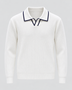 Men's Rib-Knit Polo Sweater – Contrast Trim Long Sleeve Regular Fit