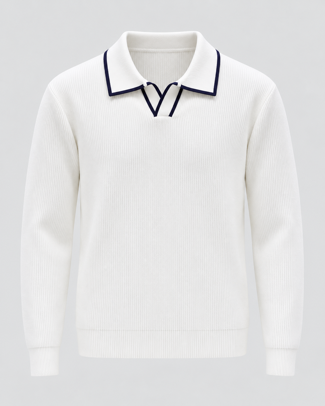 Men's Rib-Knit Polo Sweater – Contrast Trim Long Sleeve Regular Fit