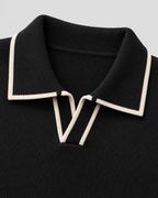 Men's Rib-Knit Polo Sweater – Contrast Trim Long Sleeve Regular Fit