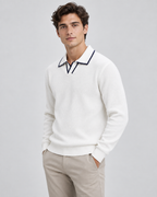 Men's Rib-Knit Polo Sweater – Contrast Trim Long Sleeve Regular Fit