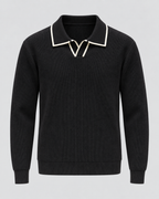 Men's Rib-Knit Polo Sweater – Contrast Trim Long Sleeve Regular Fit