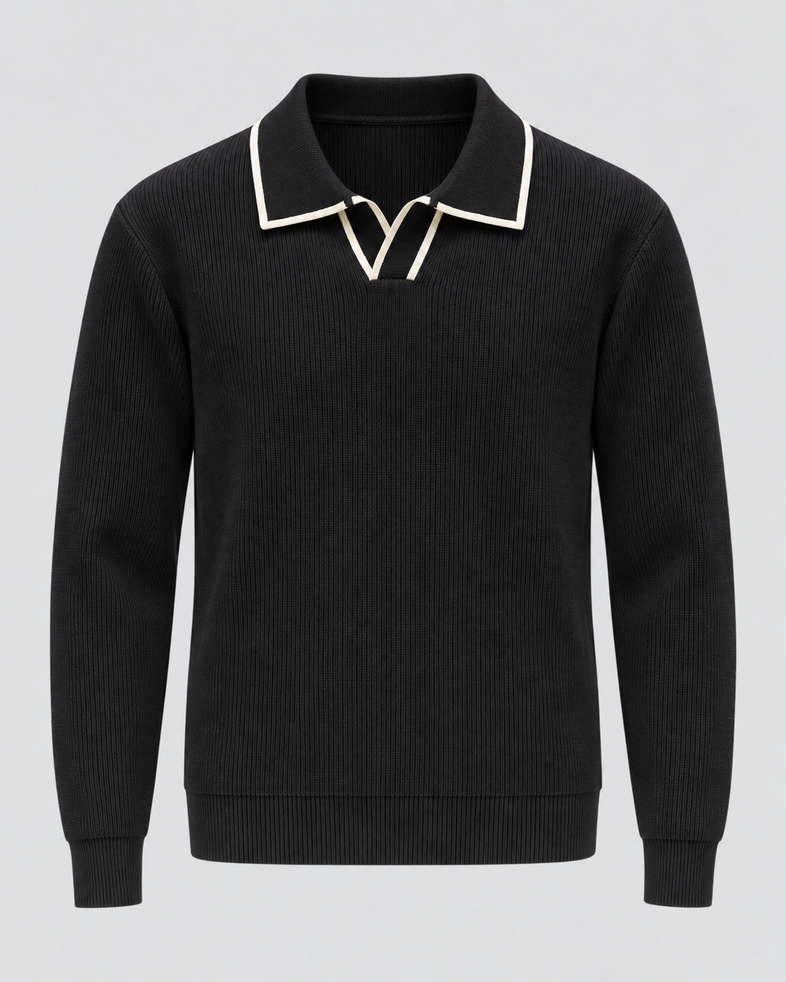 Men's Rib-Knit Polo Sweater – Contrast Trim Long Sleeve Regular Fit