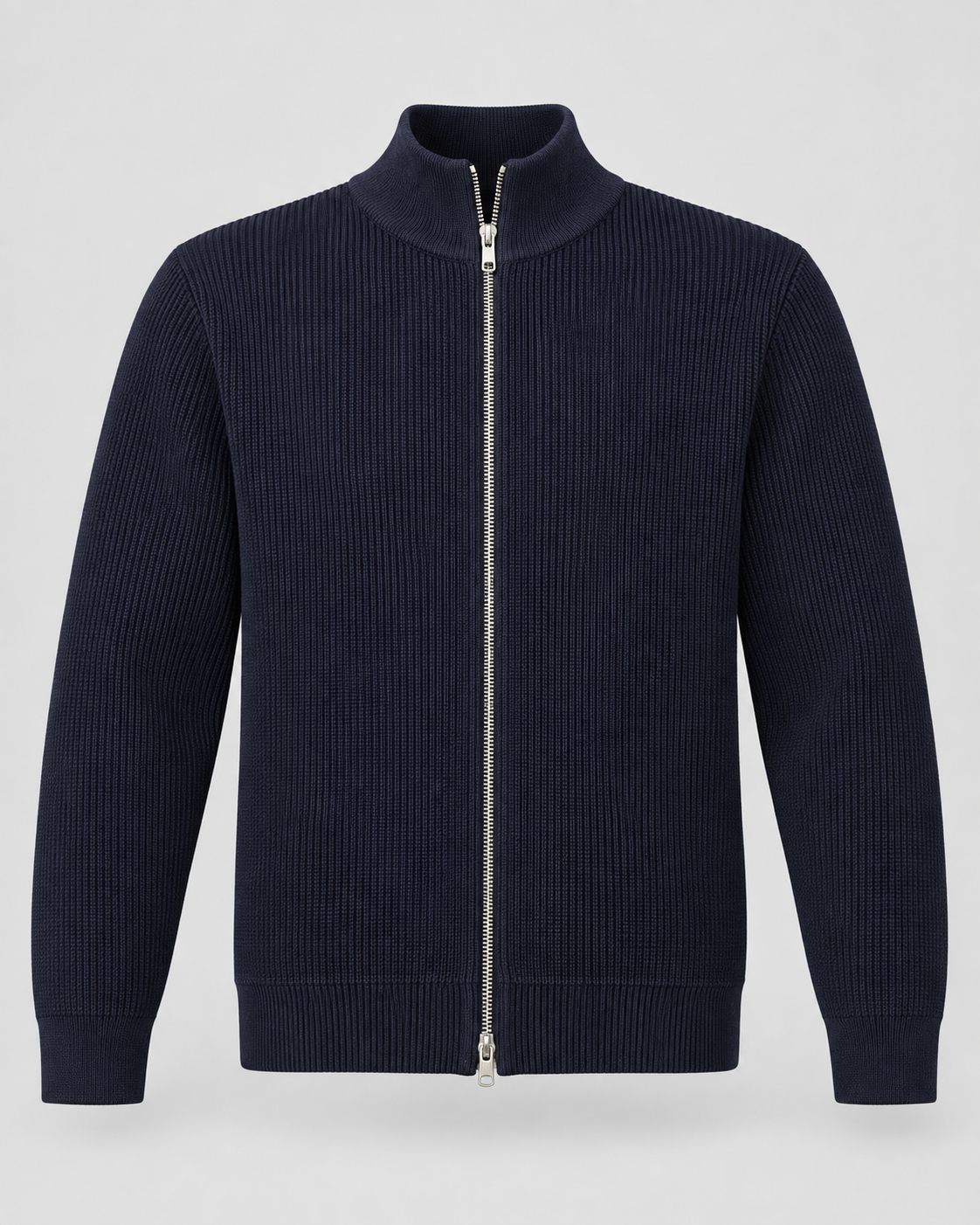 Men's Ribbed Full Zip Knit Sweater – Stand Collar Long Sleeve