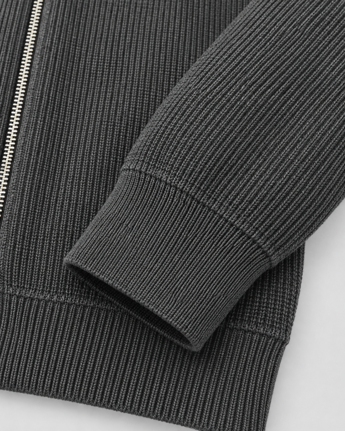 Men's Ribbed Full Zip Knit Sweater – Stand Collar Long Sleeve