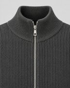 Men's Ribbed Full Zip Knit Sweater – Stand Collar Long Sleeve