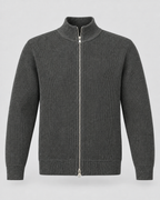 Men's Ribbed Full Zip Knit Sweater – Stand Collar Long Sleeve