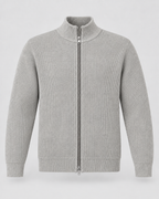 Men's Ribbed Full Zip Knit Sweater – Stand Collar Long Sleeve