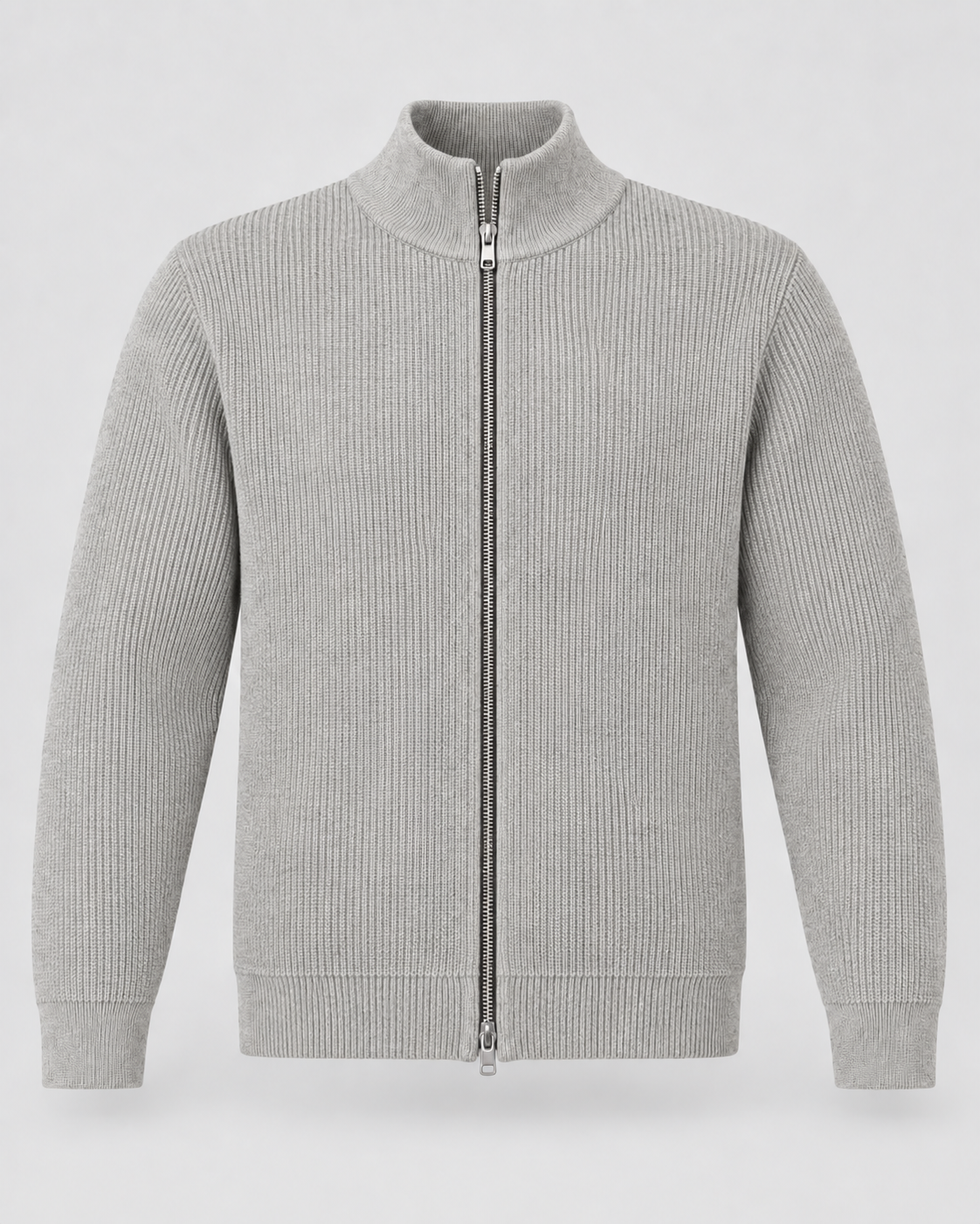 Men's Ribbed Full Zip Knit Sweater – Stand Collar Long Sleeve