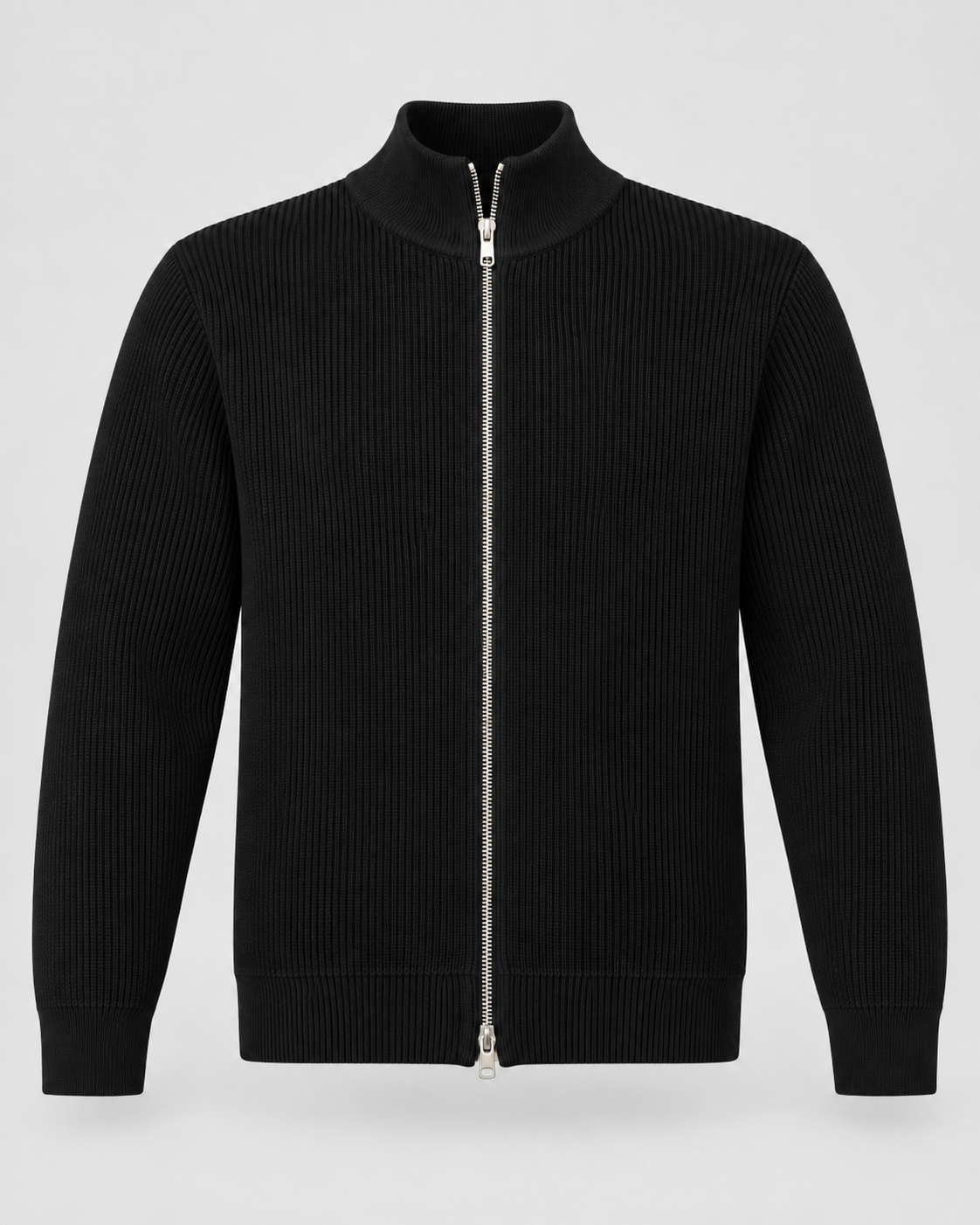 Men's Ribbed Full Zip Knit Sweater – Stand Collar Long Sleeve