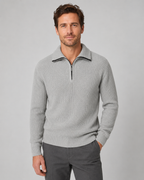 Men's Ribbed Quarter Zip Sweater - Collared Regular Fit