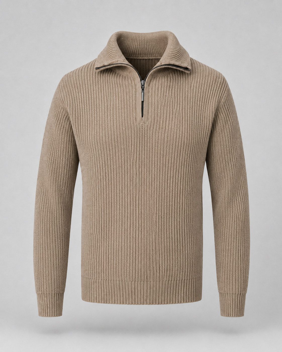 Men's Ribbed Quarter Zip Sweater - Collared Regular Fit