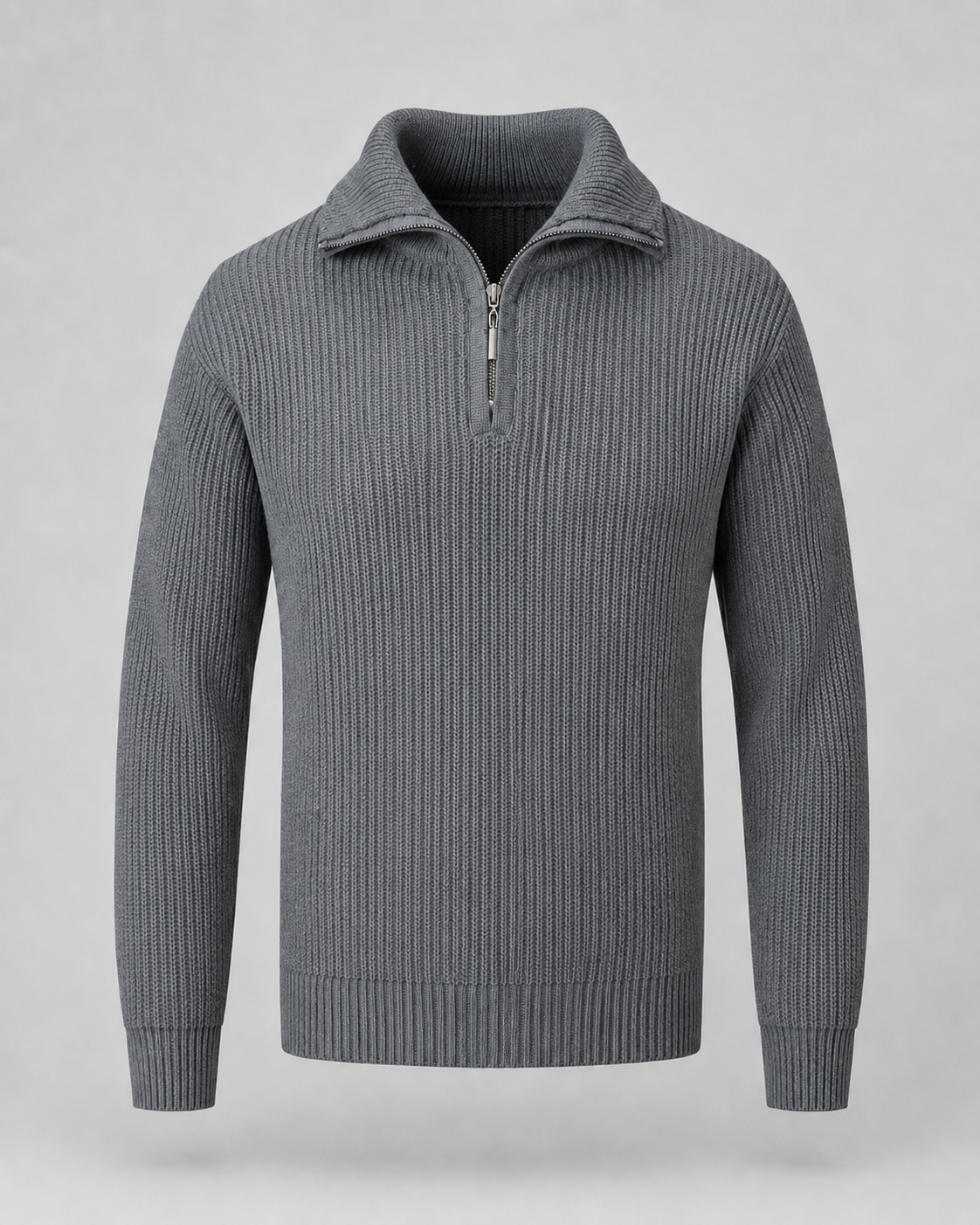 Men's Ribbed Quarter Zip Sweater - Collared Regular Fit