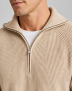 Men's Ribbed Quarter-Zip Sweater - High Collar Regular Fit