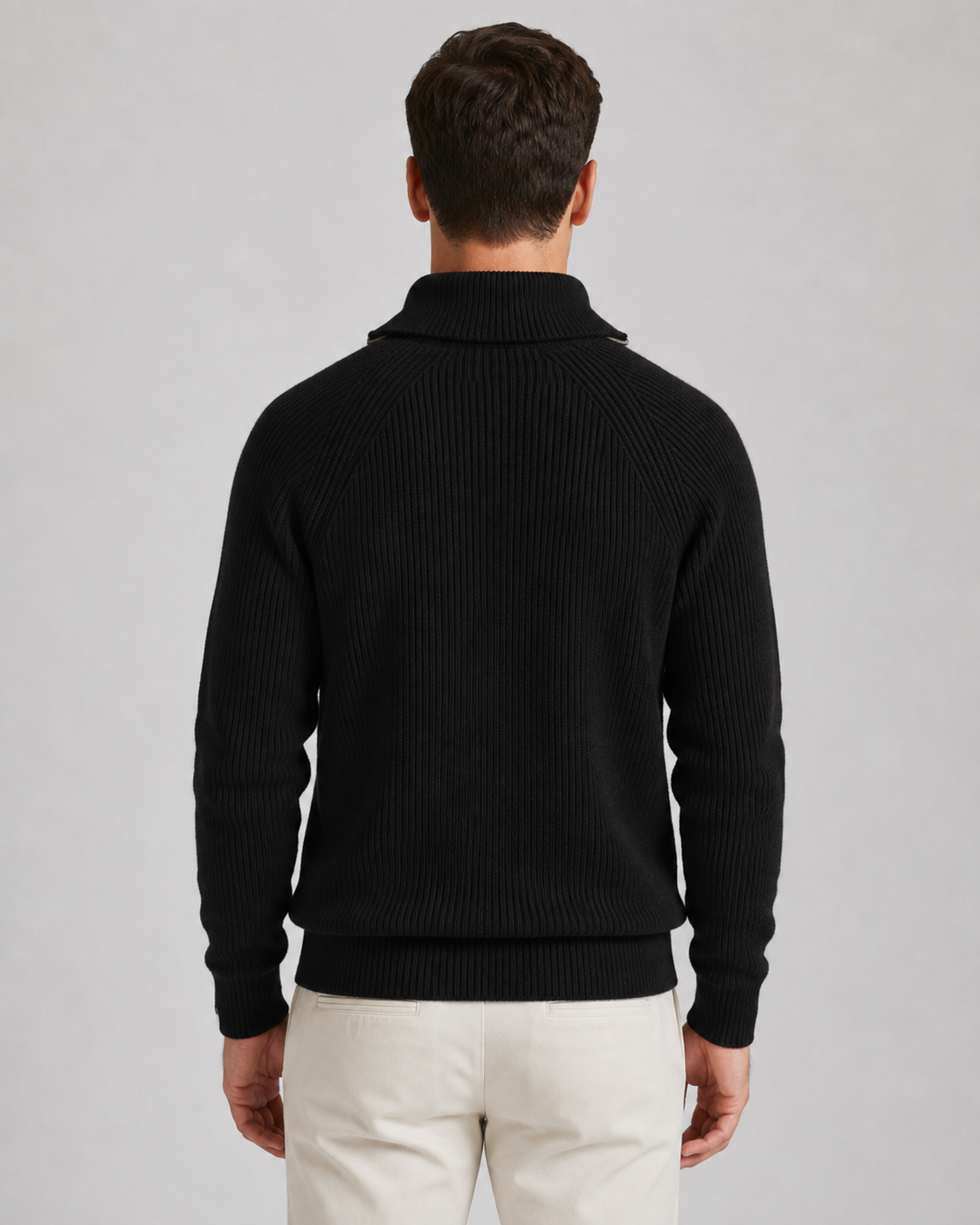 Men's Ribbed Quarter-Zip Sweater - High Collar Regular Fit