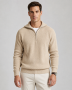 Men's Ribbed Quarter-Zip Sweater - High Collar Regular Fit