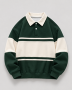 Men's Rugby Polo Sweater - Colour Block Long Sleeve Relaxed Fit