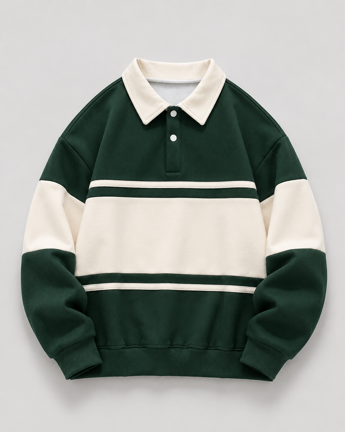 Men's Rugby Polo Sweater - Colour Block Long Sleeve Relaxed Fit