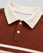 Men's Rugby Polo Sweater - Colour Block Long Sleeve Relaxed Fit